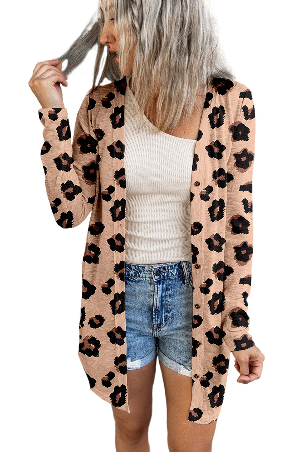 Leopard Printed Open Front Cardigan-4