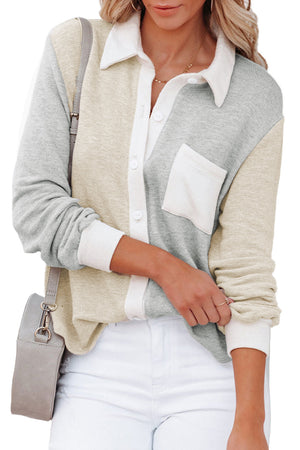 πλεκτό γκρι-μπεζ πουλόβερ με κουμπιά SHANITA