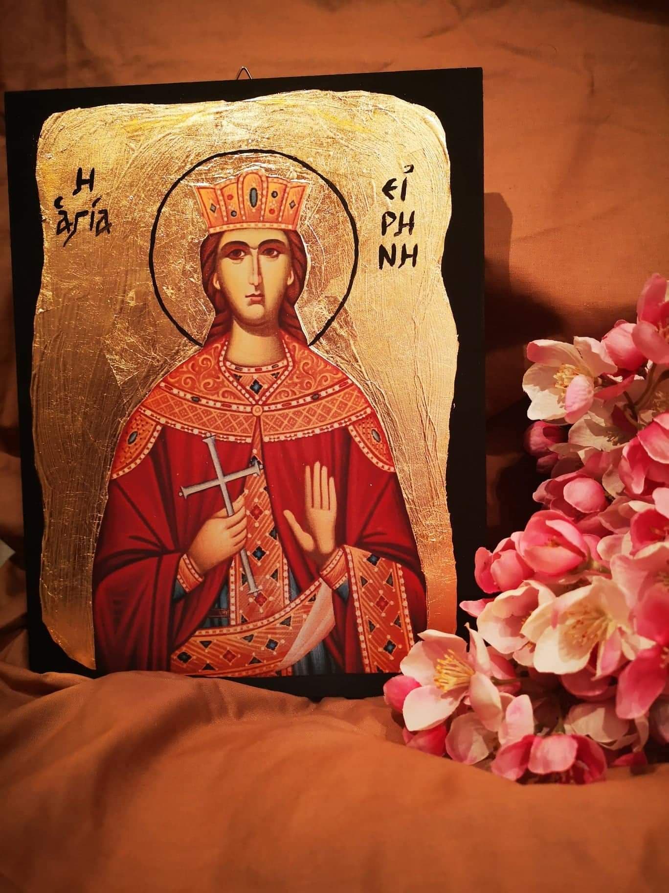 Χειροποίητη (decoupage) εικόνα σε ξύλο: Αγία Ειρήνη