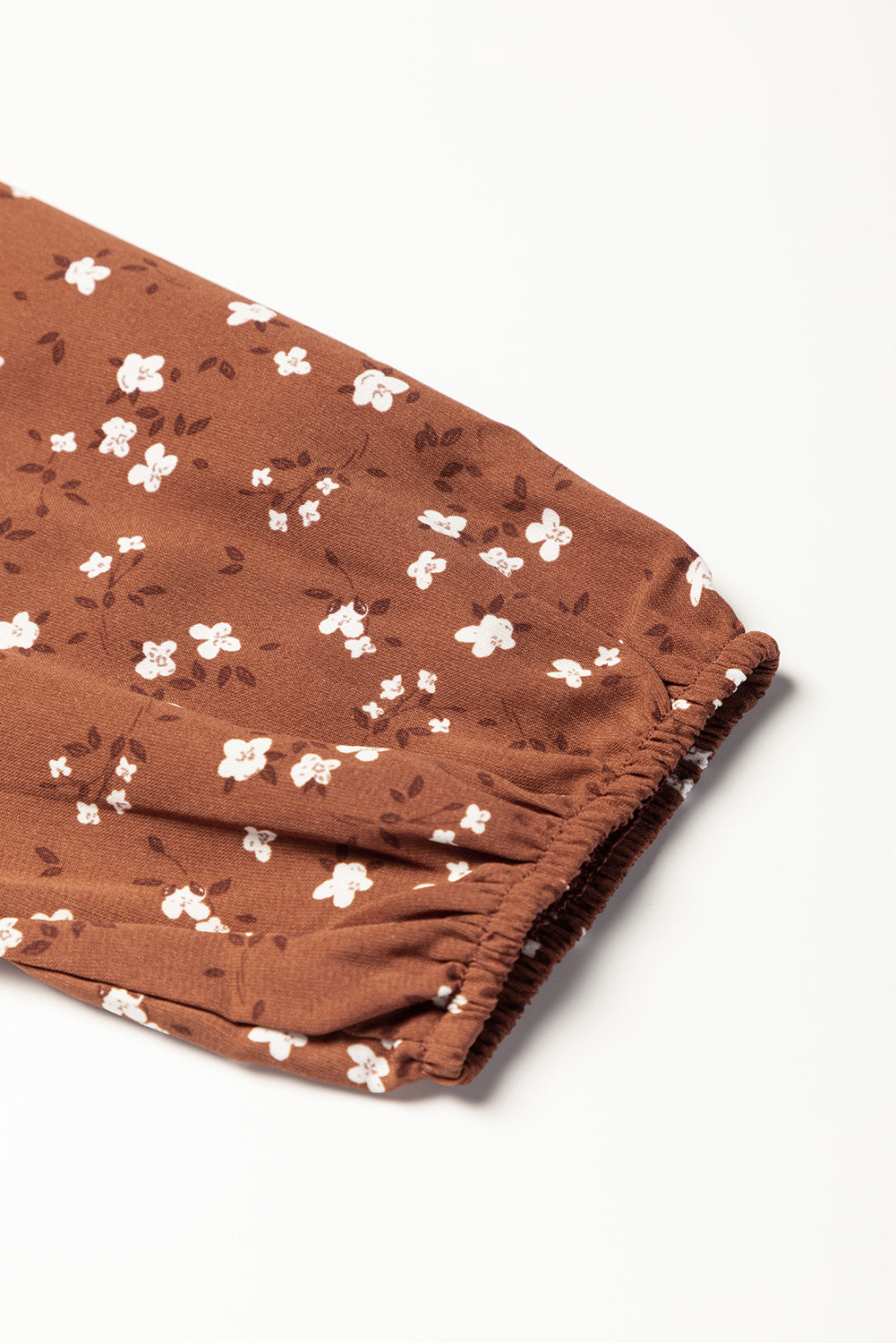 Chestnut Floral Print 3/4 Sleeve Ruffle Hem Midi Dress-15
