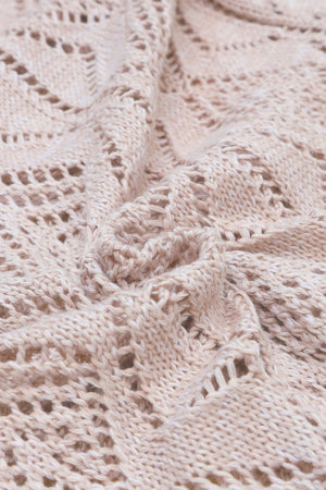 Khaki Hollow-out Openwork Knit Cardigan-11