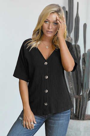 μαύρο μπλουζάκι με κουμπιά LOUELLA - Amely.gr - Γυναικεία ρούχα - Φορέματα, ολόσωμες φόρμες