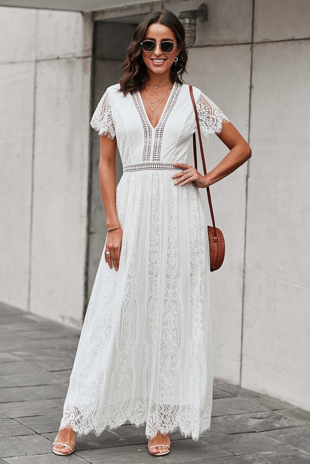 ΑΜΕΣΑ ΔΙΑΘΕΣΙΜΟ: άσπρο μάξι δαντελένιο φόρεμα JOSEPH