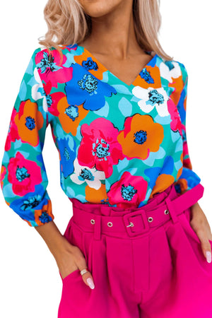 ΑΜΕΣΑ ΔΙΑΘΕΣΙΜΟ: χρωματιστό φλοράλ μπλουζάκι με V ντεκολτέ CODY