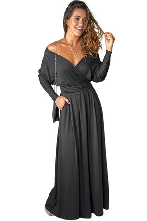 ΑΜΕΣΑ ΔΙΑΘΕΣΙΜΟ: μαύρο μάξι φόρεμα   με V ντεκολτέ  ASTRID BLACK