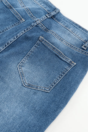 Blue High Waist Seam Stitching Pocket Flare Jeans-10