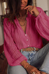 Rose V-Neck Long Sleeve Button Up Lace Shirt-0