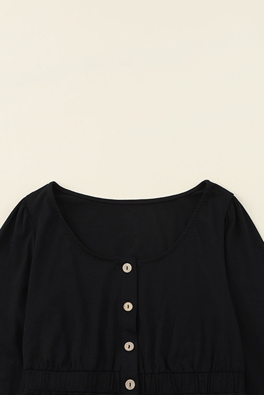Black Button Up High Waist Long Sleeve Dress-13