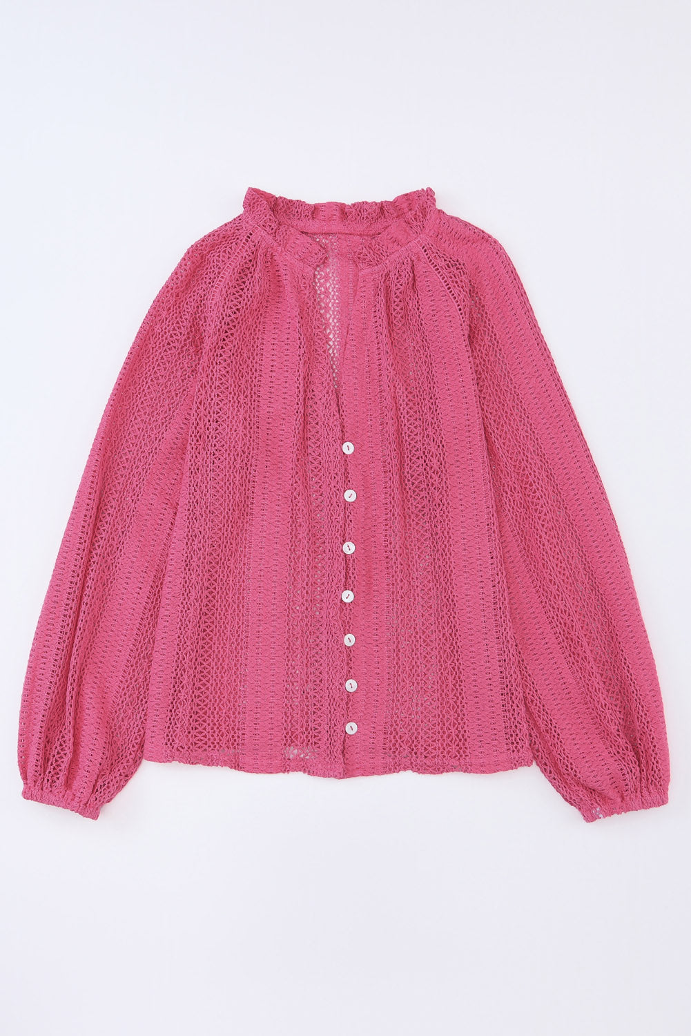 Rose V-Neck Long Sleeve Button Up Lace Shirt-4