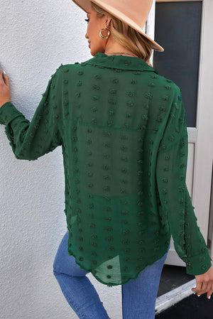 ΑΜΕΣΑ ΔΙΑΘΕΣΙΜΟ: πράσινο πουά μακρύ πουκάμισο με κουμπιά LARUE GREEN