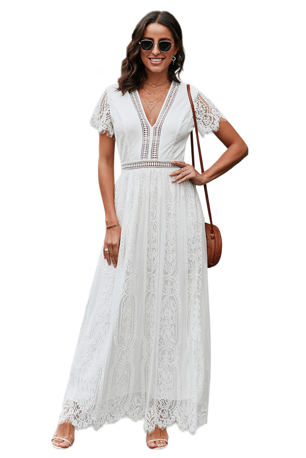 άσπρο μάξι δαντελένιο φόρεμα JOSEPH WHITE