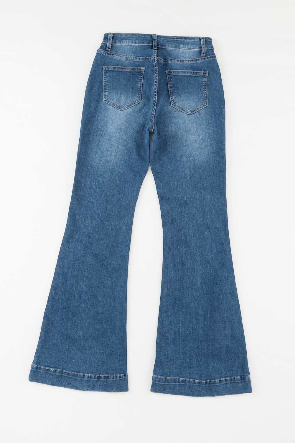 Blue High Waist Seam Stitching Pocket Flare Jeans-6