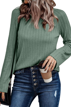 Green Ribbed Round Neck Knit Long Sleeve Top-11
