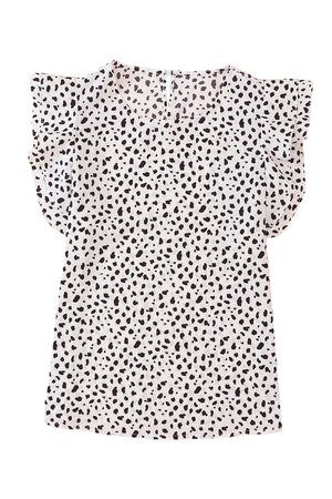 Leopard Spotted Print O-neck Ruffled Tank Top-5