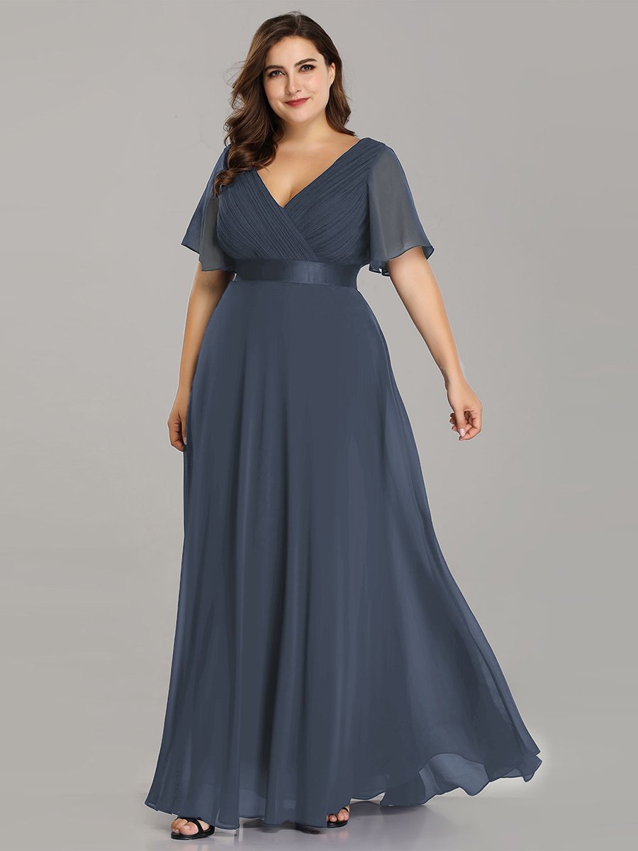 ΑΜΕΣΑ ΔΙΑΘΕΣΙΜΟ: Κοντομάνικο μακρύ φόρεμα TANYA DUSTY BLUE (ΝΟΥΜΕΡΑ ΜΕΧΡΙ 7XL)