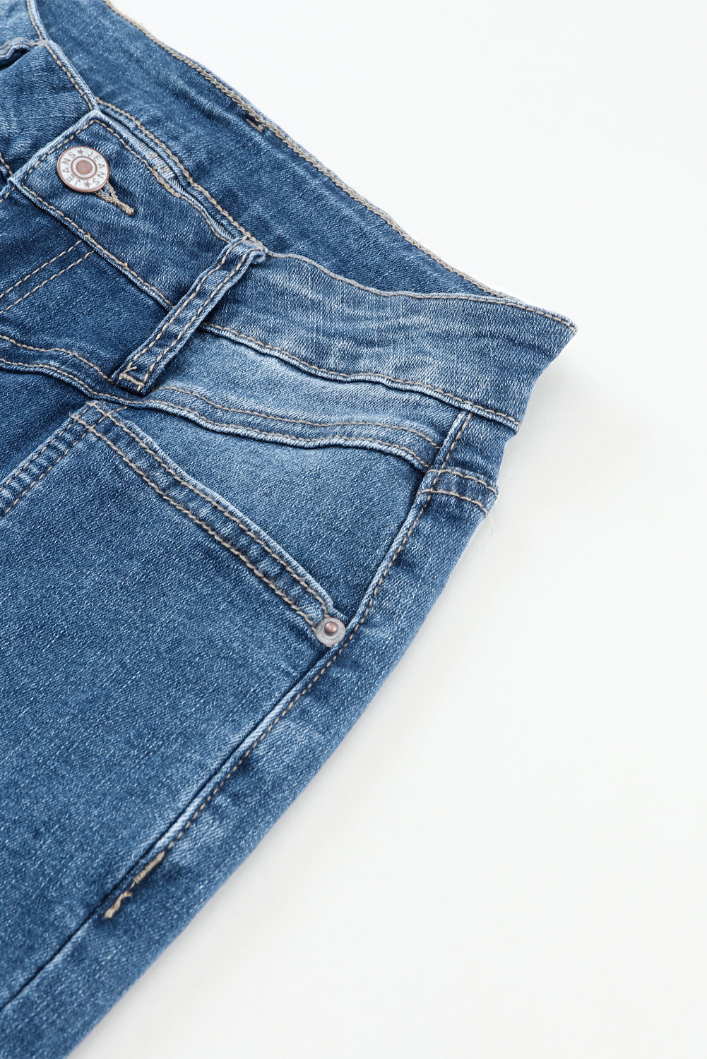 Blue High Waist Seam Stitching Pocket Flare Jeans-8