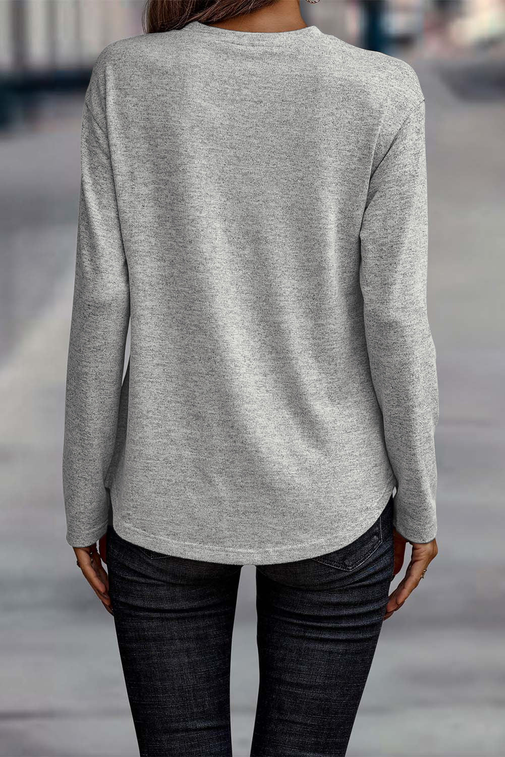 Gray Side Buttons Crew Neck Knit Top-1