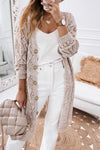 Khaki Hollow-out Openwork Knit Cardigan-0