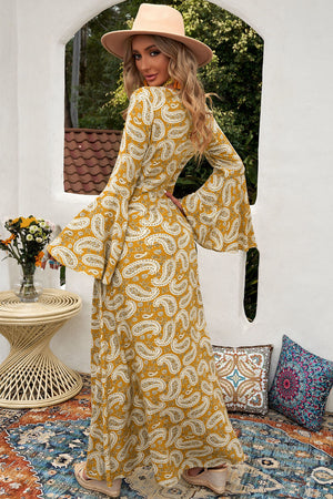 ΑΜΕΣΑ ΔΙΑΘΕΣΙΜΟ: κίτρινο μάξι boho φόρεμα   με V ντεκολτέ INGEBORG