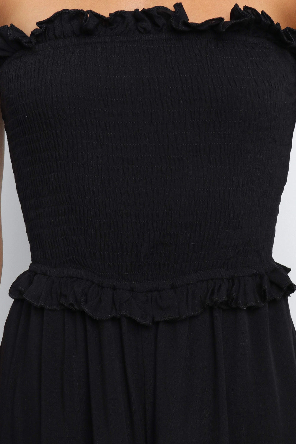 ΑΜΕΣΑ ΔΙΑΘΕΣΙΜΟ: μαύρη στράπλες ολόσωμη φόρμα LUPITA BLACK