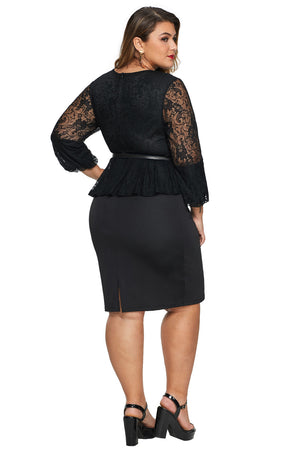 ΑΜΕΣΑ ΔΙΑΘΕΣΙΜΑ: μαύρο δαντελένιο Plus size φόρεμα   με ζώνη VALENCIA