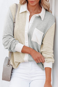ΑΜΕΣΑ ΔΙΑΘΕΣΙΜΟ: πλεκτό γκρι-μπεζ πουλόβερ με κουμπιά SHANITA