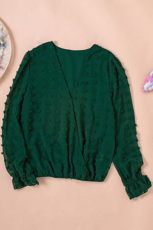 ΑΜΕΣΑ ΔΙΑΘΕΣΙΜΟ: πράσινο πουά μπλουζάκι με V ντεκολτέ VERGIE GREEN