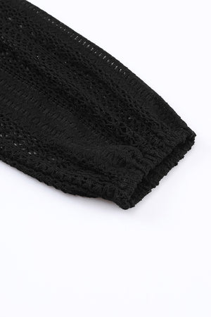 Black V-Neck Long Sleeve Button Up Lace Shirt-8