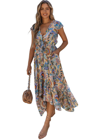 ΑΜΕΣΑ ΔΙΑΘΕΣΙΜΟ: χρωματιστό φλοράλ μακρύ boho φόρεμα THOMAS