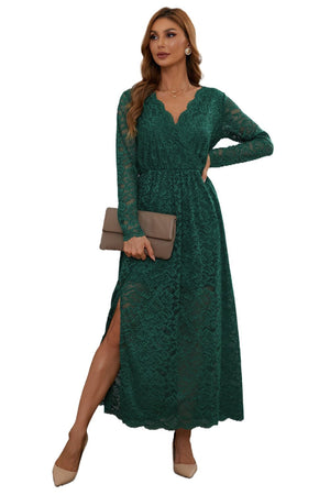 ΑΜΕΣΑ ΔΙΑΘΕΣΙΜΟ: πράσινο μάξι δαντελένιο φόρεμα με V ντεκολτέ LATONIA GREEN