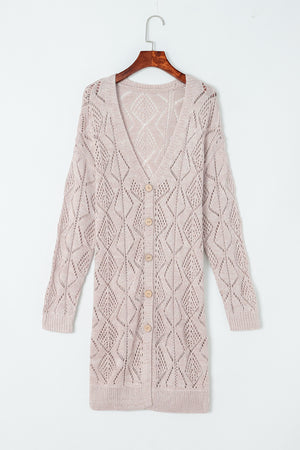 Khaki Hollow-out Openwork Knit Cardigan-8