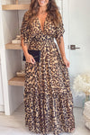 ΑΜΕΣΑ ΔΙΑΘΕΣΙΜΟ: λεοπάρ μακρύ φόρεμα   με V ντεκολτέ ZENA