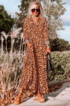 Leopard Button-Up Long Sleeve Maxi Dress-3