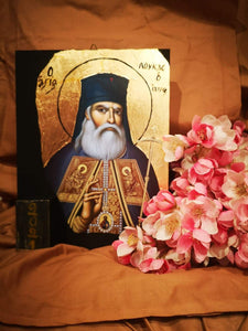 Χειροποίητη (decoupage) εικόνα σε ξύλο: Άγιος Λουκάς ο Ιατρός