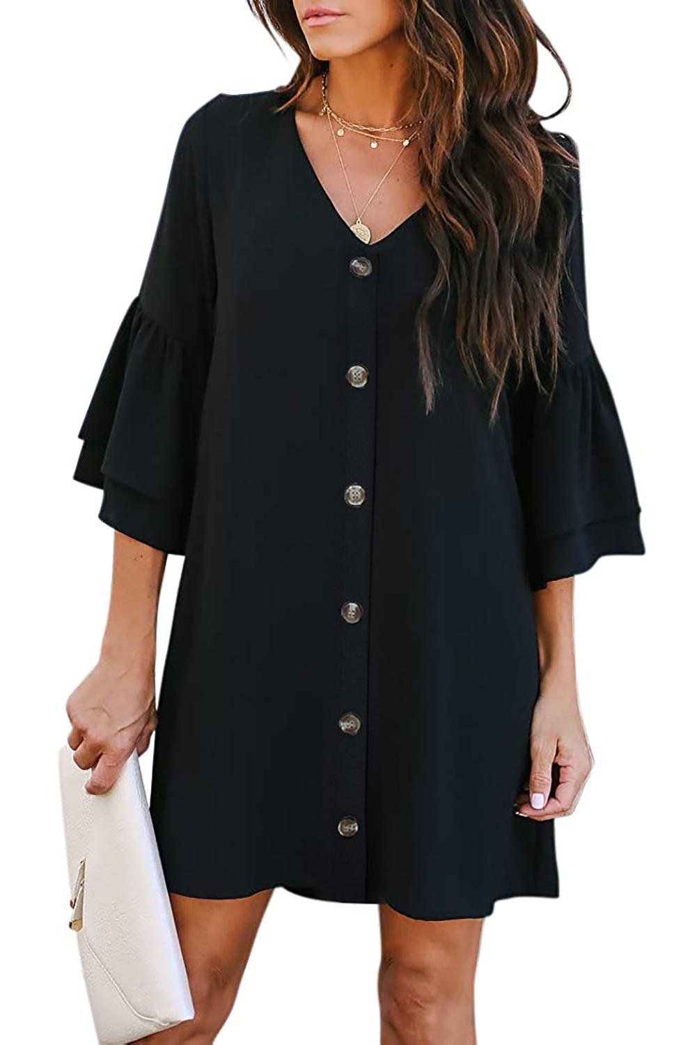 μαύρο φόρεμα με κουμπιά & V ντεκολτέ ALFREDA - Amely.gr - Γυναικεία ρούχα - Φορέματα, ολόσωμες φόρμες