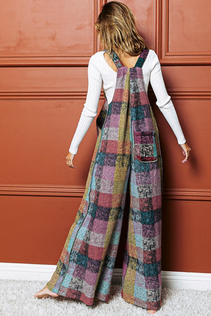Multicolour Brushed Checkered Wide Leg Overalls-1