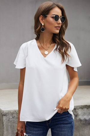 άσπρο κοντομάνικο t-shirt  με V ντεκολτέ GILDA - Amely.gr - Γυναικεία ρούχα - Φορέματα, ολόσωμες φόρμες