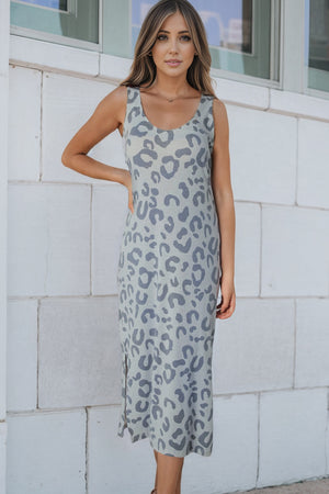 Gray Leopard Print Sleeveless Maxi Dress-2