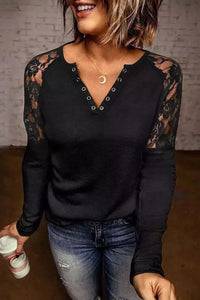 ΑΜΕΣΑ ΔΙΑΘΕΣΙΜΟ: μαύρο μακρύ δαντελένιο μπλουζάκι HERMELINDA BLACK