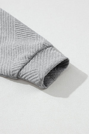 Gray Asymmetric Buttons Detail High Neck Textured Sweatshirt-11