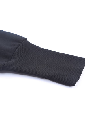 Black Batwing Sleeve Pocketed Henley Hoodie-8