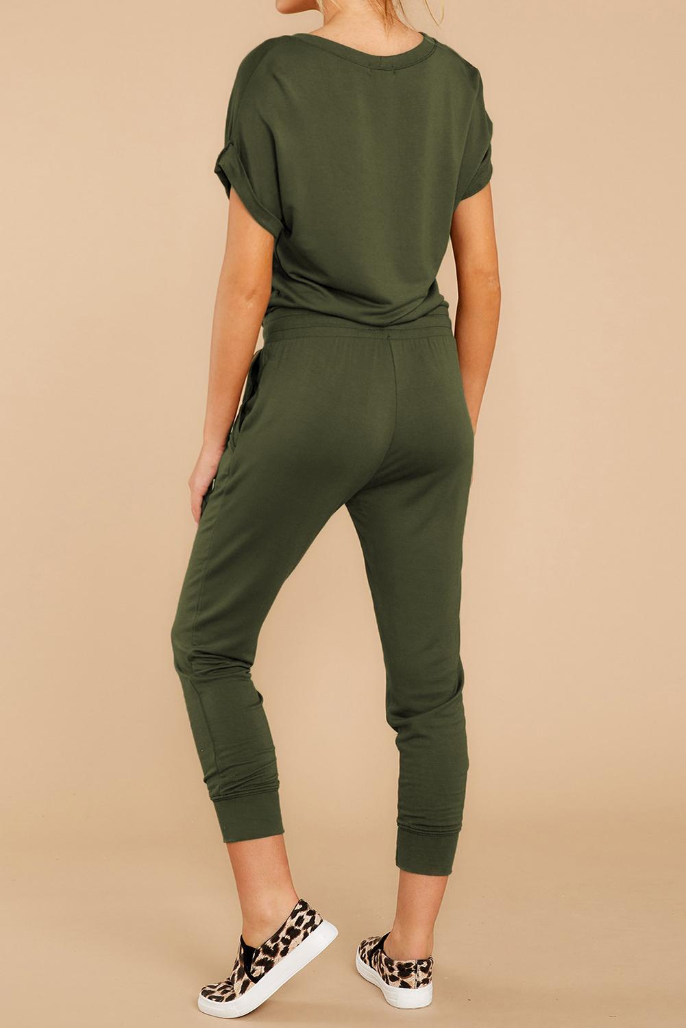 χακί πράσινη ολόσωμη φόρμα κρουαζέ  με V ντεκολτέ MARCI - Amely.gr - Γυναικεία ρούχα - Φορέματα, ολόσωμες φόρμες