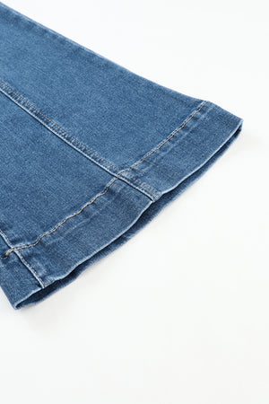 Blue High Waist Seam Stitching Pocket Flare Jeans-7